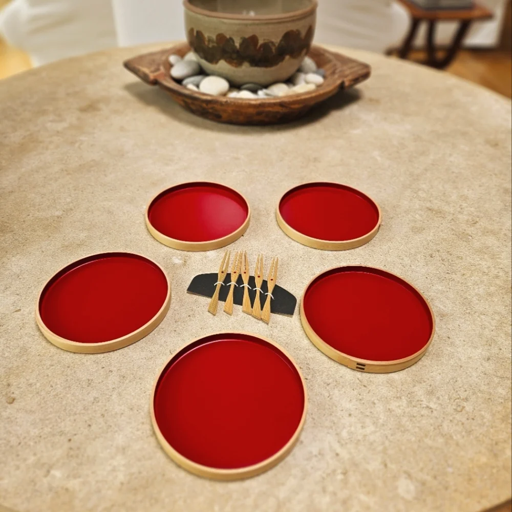 Magewappa KURIKYU Bentwood Japanese Small Wooden Plates Set of 5 W/Forks…